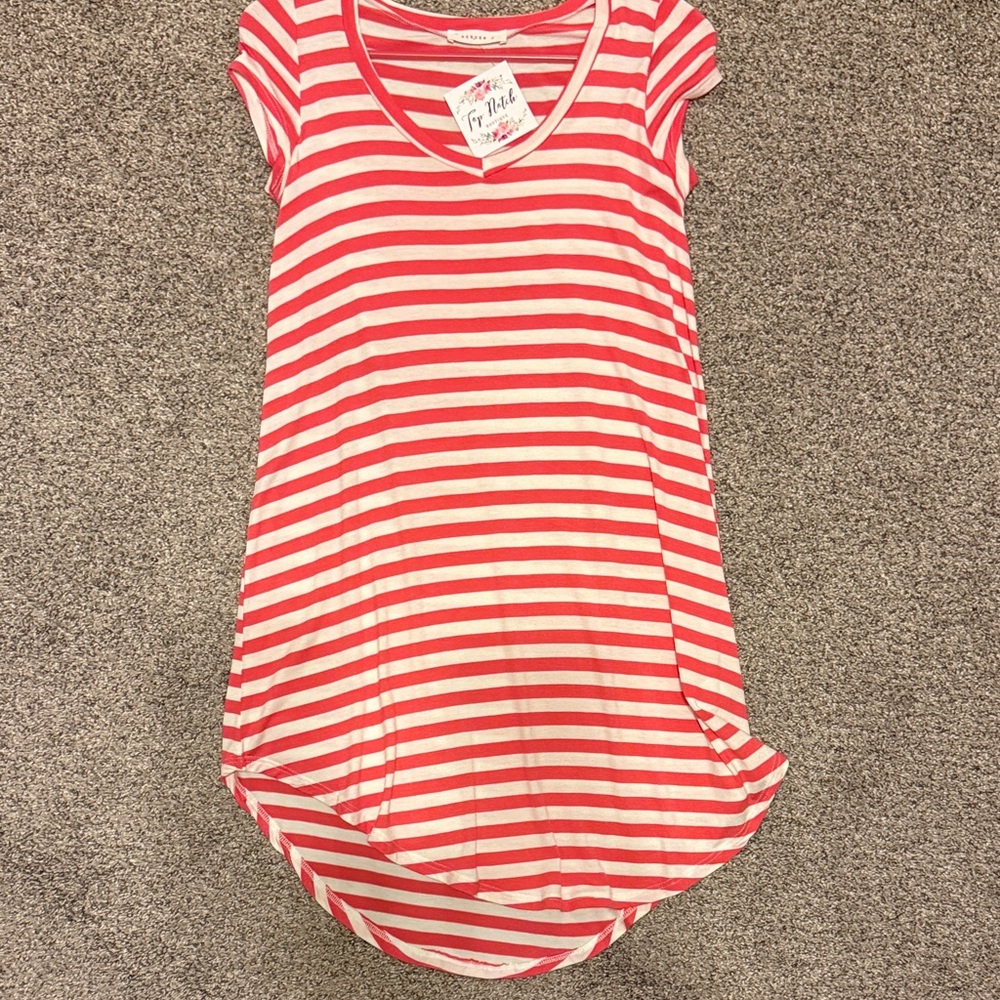 Reborn J Red and White Striped V-Neck Top